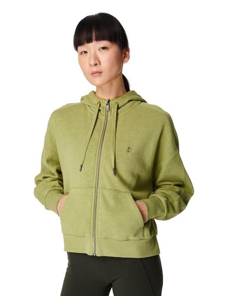 Sweaty Betty Hoodie Green Essentials Full Zip Oversized Cropped Sweatshirt M